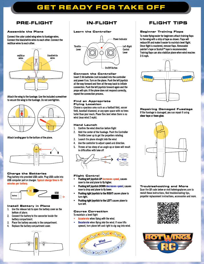 Hot Wings Gyro Stabilized Easy to Fly Replacement Private RC Plane (Plane Only... no controller or batteries)